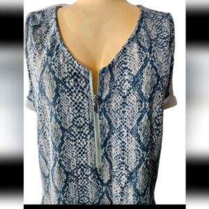 Lularoe Rachael Geometric Design Aqua Blue 1/4 Zip Womens Tank Top Size Small